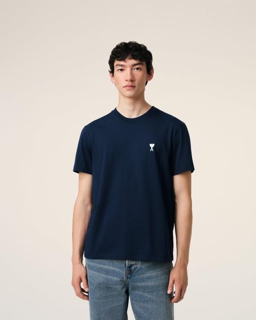 AMI Blue Cotton Ami De Coeur T-Shirt for men