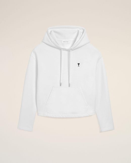 AMI Natural Cropped Cotton Hoodie With Ami De Coeur