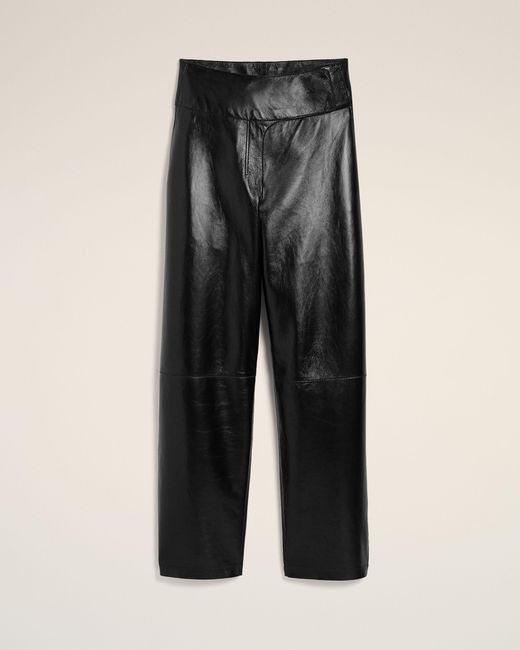 AMI Black Lamb Leather Wrapped Belted Trousers