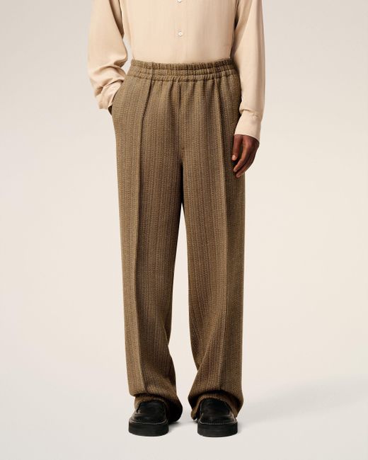 AMI Natural Wool Herringbone Elasticated Trousers
