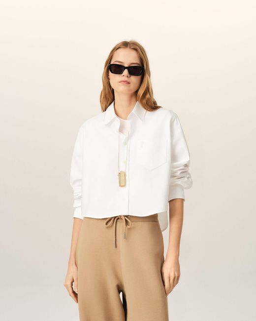 AMI Natural Cotton Cropped Shirt With Embossed Ami De Coeur