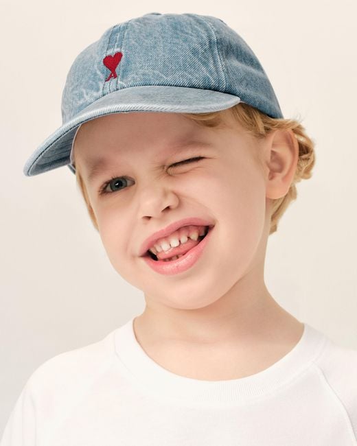 AMI Blue Denim Cotton Cap With Ami De Coeur