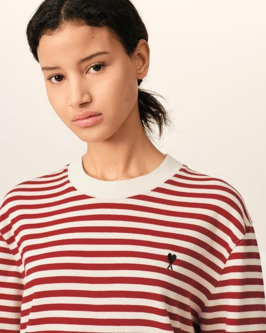 AMI Red And Mariniere Cotton T-Shirt With Ami De Coeur