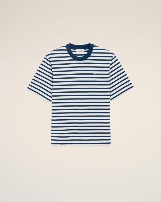AMI Blue Cotton Boxy Fit Mariniere Ami De Coeur T-Shirt