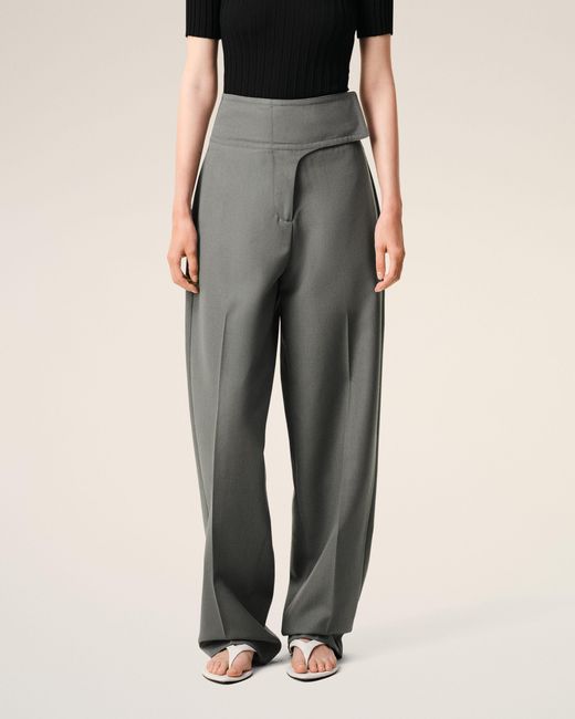 AMI Gray New Wool Wrapped Belted Trousers