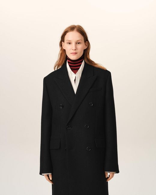 AMI Black Double Breasted Wool Coat