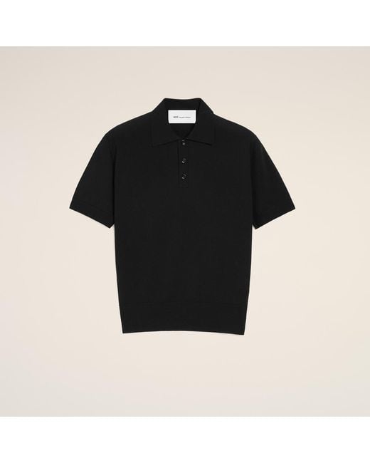 AMI Black Knit Short Sleeves Polo for men