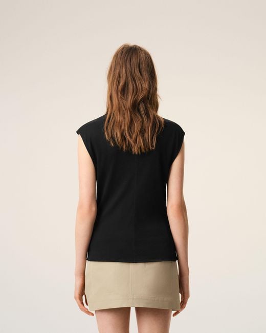 AMI Black Jersey Sleeveless Fitted Top