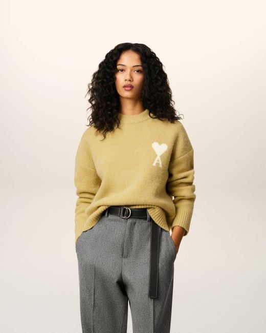 Pull Jaune Col Rond Ami De Coeur En Alpaga Anis & Ecru AMI en coloris Yellow