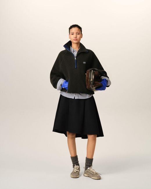 AMI Black Midi A-Line Cotton Skirt