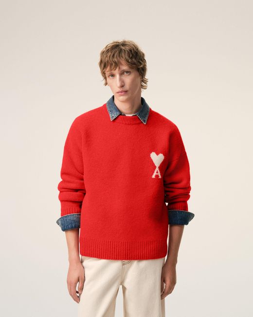 AMI Red Ami De Coeur Pullover Mit Rundhalsausschnitt Aus Roter Alpakawolle Rot