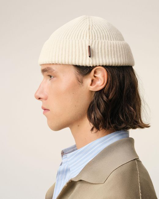 AMI Natural Wool Ami Leather Label Beanie
