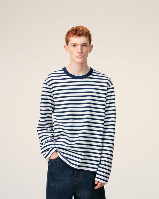 AMI Blue Cotton Long Sleeves Mariniere Ami De Coeur T-Shirt