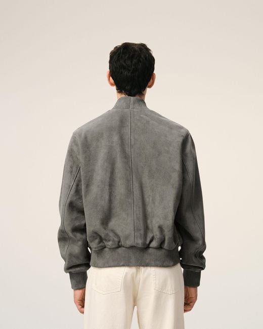 AMI Gray Goat Leather Ami De Coeur Zipped Jacket for men