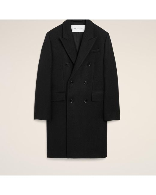 AMI Black Double Breasted Wool Coat