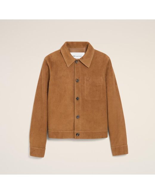 AMI Brown Goat Leather Ami De Coeur Buttoned Jacket for men