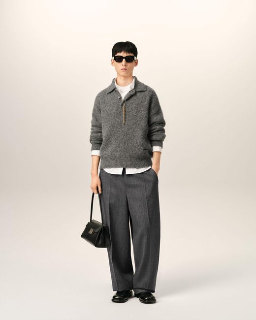 AMI Multicolor Elasticated-Waist Wool And Satin Trousers for men
