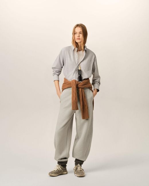 AMI Natural Cropped Striped Cotton Shirt With Embossed Ami De Coeur