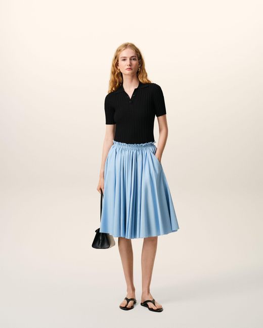AMI Blue Cotton Midi Corolla Skirt