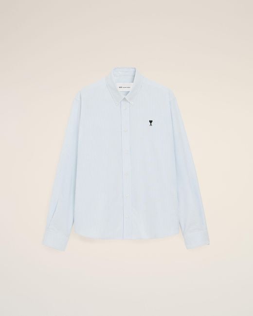 AMI Blue Stripped Cotton Shirt With Ami De Coeur for men