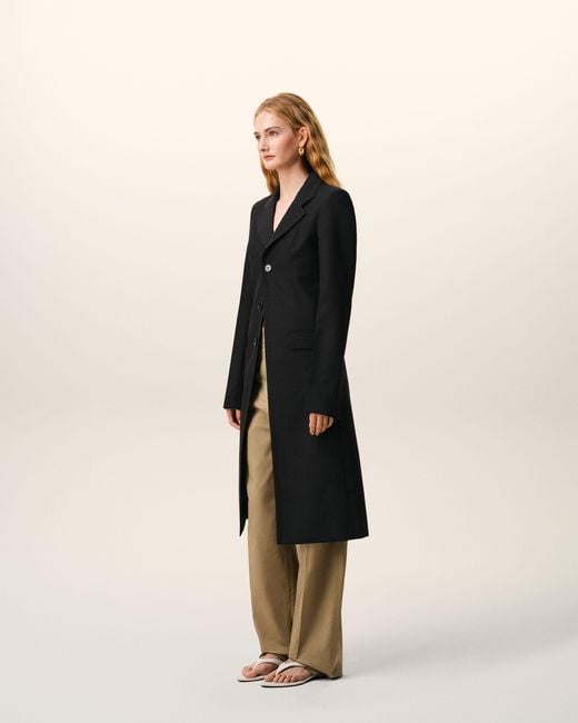 AMI Black New Wool Simple Breasted Fitted Coat