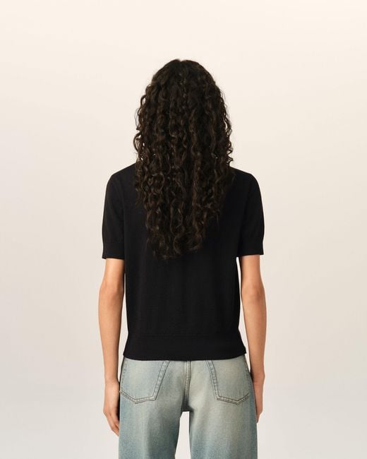 AMI Black Wool Short-Sleeve Cardigan With Ami De Coeur