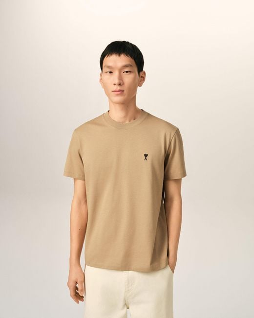 AMI Natural Cotton T-Shirt With Ami De Coeur for men