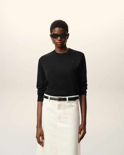 AMI Black Wool Sweater With Crew Neck