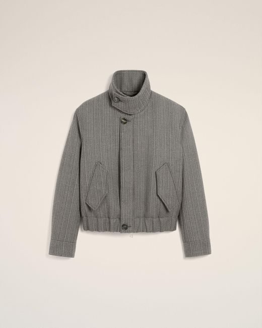 AMI Gray Wool Herringbone Harrington Jacket
