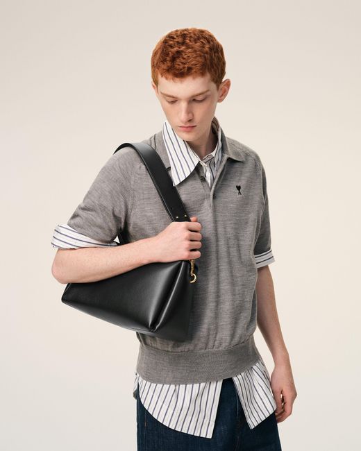 AMI Black Medium Cow Leather Carrousel Bag