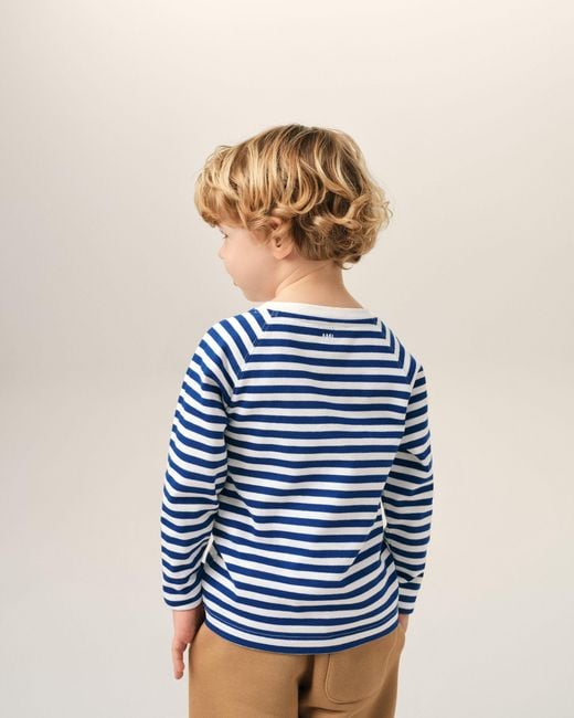 AMI Blue And Mariniere Cotton T-Shirt With Ami De Coeur