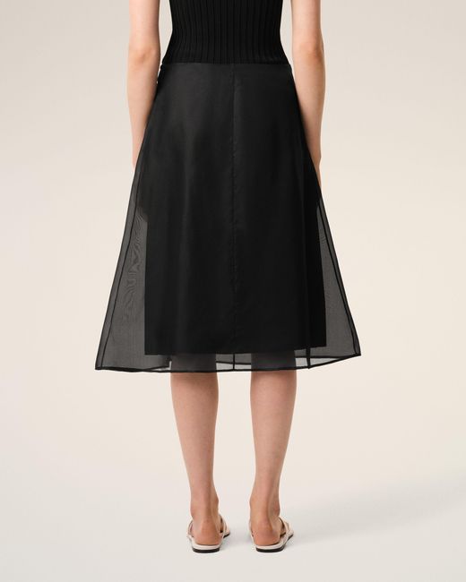 AMI Black Silk Midi Sheer Underskirt Trapeze Skirt