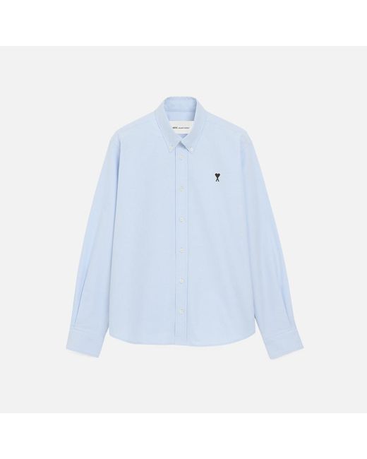 AMI Blue Cotton Shirt With Ami De Coeur for men