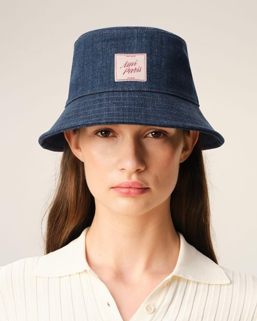AMI Blue Denim Cotton Heritage Patch Hat
