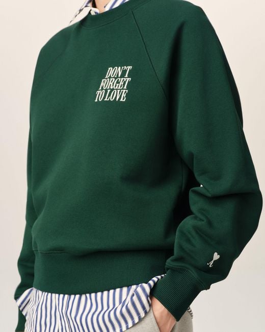 AMI Green Cotton "Don'T Forget To Love" Sweatshirt