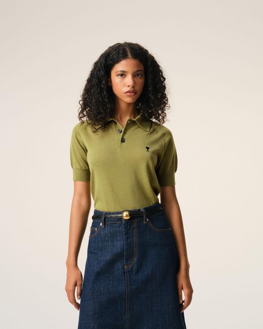 AMI Green Wool Short Sleeves Ami De Coeur Polo