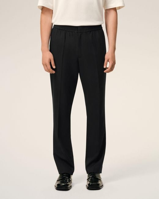 AMI Black Wool Elasticated Waist Trousers for men