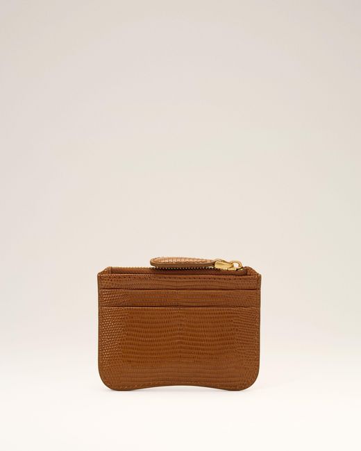 AMI Brown Lizard Embossed Paris Paris Zipped Leather Card Holder