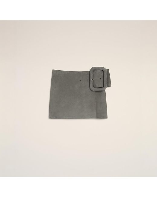 AMI Gray Goat Leather Big Buckle Belted Mini Skirt