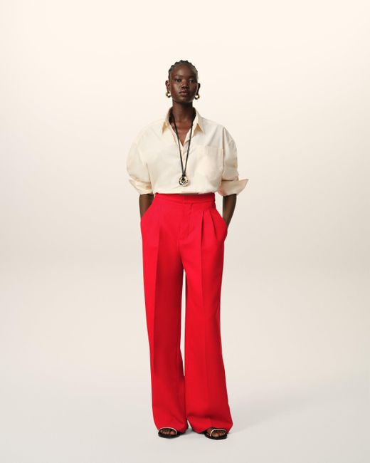 AMI Red Weite Hose Mit Hoher Taille Aus Wolle