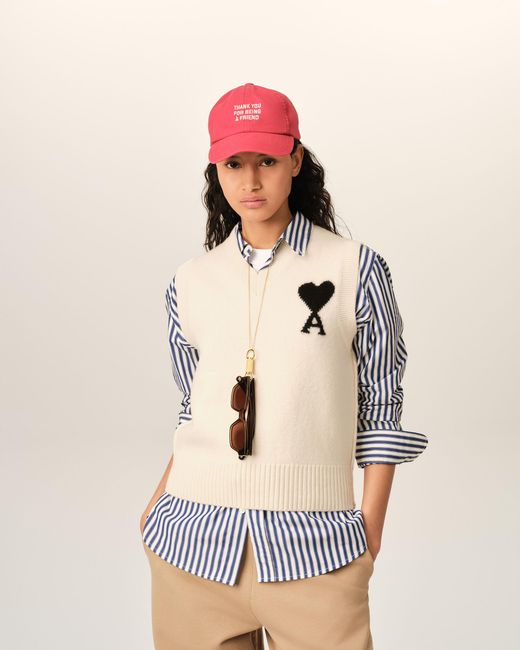 AMI Natural Sleeveless Wool Sweater With Ami De Coeur
