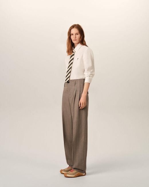 AMI Natural Striped Wool Two-Pleats Trousers