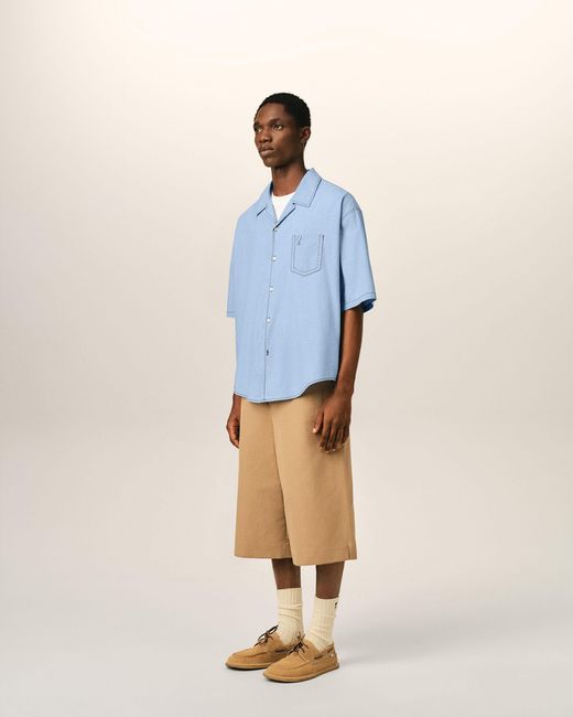 AMI Blue Boxy Cotton Short-Sleeve Shirt With Ami De Coeur for men