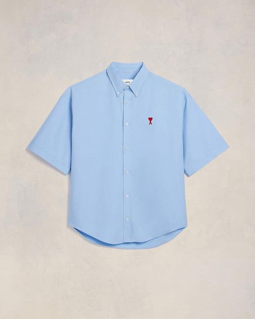 AMI Blue Boxy Fit Short Sleeve Shirt for men