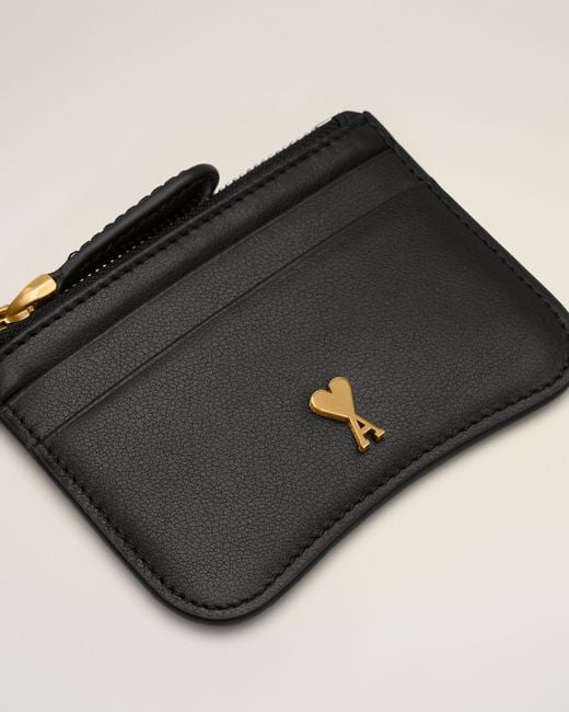 AMI Black Paris Paris Zipped Cowhide Leather Card Holder