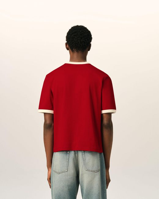AMI Red Contrasted Cotton T-Shirt With Ami De Coeur for men