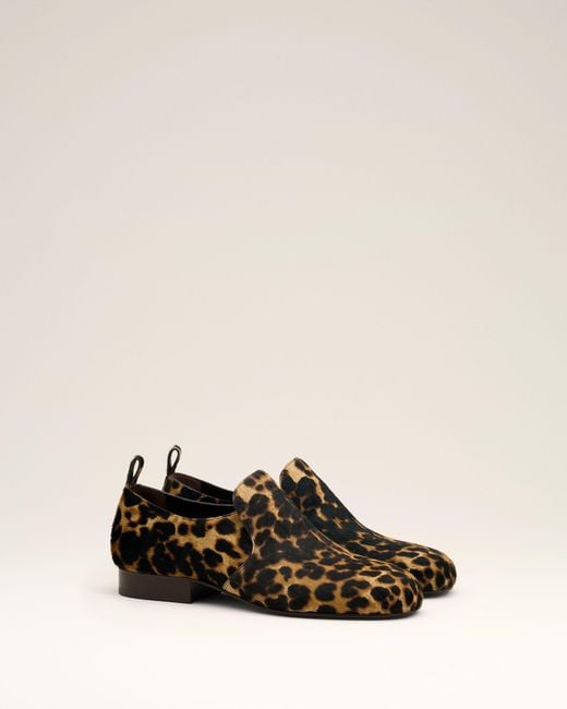 AMI Natural Leopard Printed Flat Cowhide Leather Shoes