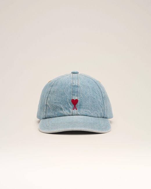 AMI Blue Denim Cotton Cap With Ami De Coeur
