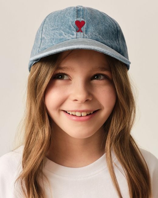 AMI Blue Denim Cotton Cap With Ami De Coeur