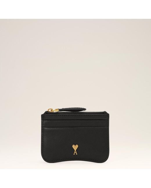 AMI Black Paris Paris Zipped Cowhide Leather Card Holder